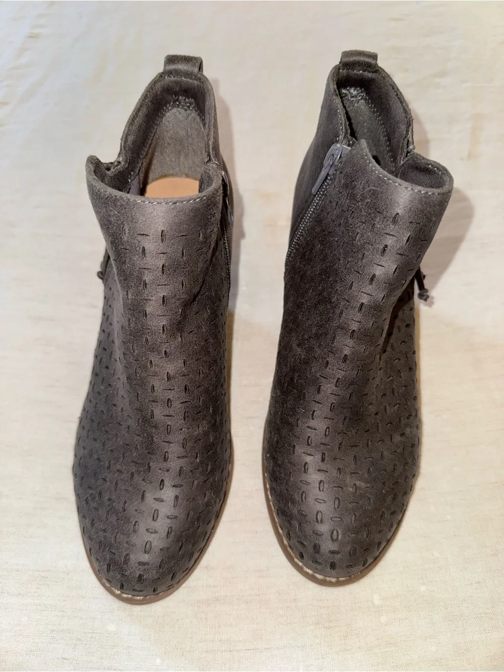 report gray Wedge Ankle Booties with Perforated Upper